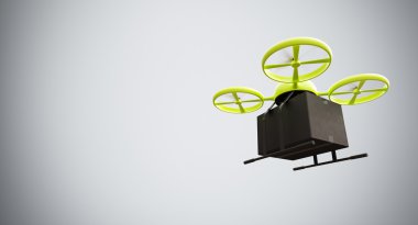 Yeşil Renk Malzeme Genel Tasarım Uzaktan Kumanda Hava Drone Boş Yüzey altında Uçan Kara Kutu.Boş Beyaz Arka Plan.Global Kargo Express Delivery.Wide,Motion Blur.Right Side View 3d render