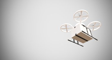 Ambulans Genel Tasarım Uzaktan Kumanda Hava Drone Boş Yüzey altında Beyaz Kutu Uçan.Blank Light Background.Global Kargo Yardım Malzemeleri Express Delivery.Wide,Motion Blur etkisi.3d render.