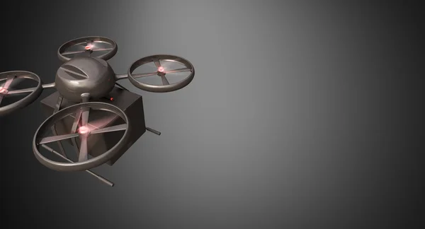 Carbon material Generic design Fjärrkontroll Air Drone Flying Black Box under tom yta. Tom grå bakgrund. global Cargo Express leverans. wide, rörelseoskärpa effekt. 3D-rendering i övre vinkel — Stockfoto