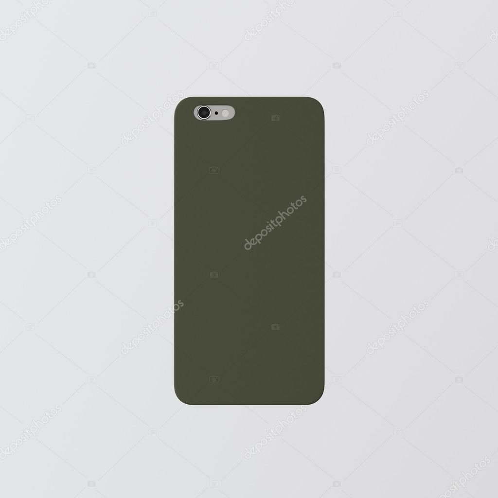 Closeup One Blank Green Clean Template Cover Phone Plastic Case Smartphone Mockup.Generic Design Mobile Back Isolated White Empty Background.Ready Corporate Logo Label Message.3d rendering