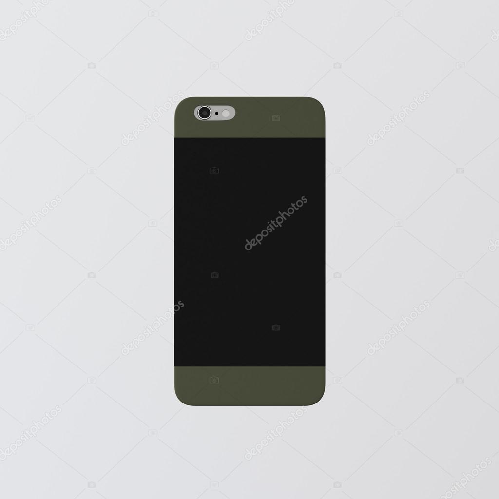 Closeup One Blank Green Clean Template Cover Phone Plastic Case Smartphone Mockup.Generic Design Mobile Back Isolated Empty Background.Ready Corporate Logo Black Label Message.3d rendering