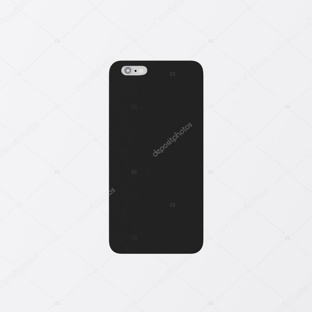 Closeup One Blank Black Clean Template Plastic Cover Phone Case Smartphone Mockup.Generic Design Mobile Back Isolated White Empty Background.Ready Corporate Logo Label Message.3d rendering