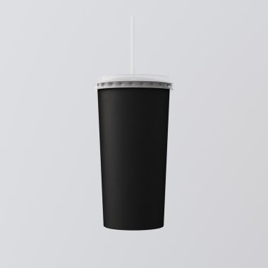 Closeup Bir Boş Siyah Karton Smoothies Fincan İzole Background.Take Away Kokteyl Kupa Kapalı Cap Tüp Top.Clean Perakende Mockup Sunum Hazır İş Message.Square. 3d render.