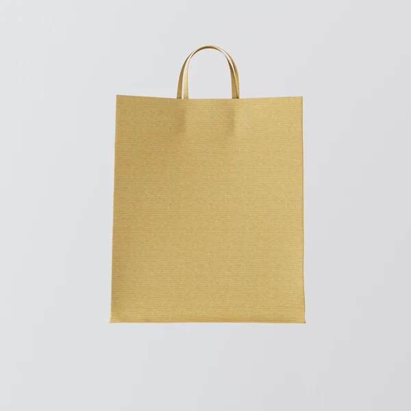 Closeup Kraft Paper Bag Isolado Centro Branco Vazio Background.Mockup Materiais de textura altamente detalhados.Espaço para mensagem de negócios. Quadrado. Renderização 3D . — Fotografia de Stock