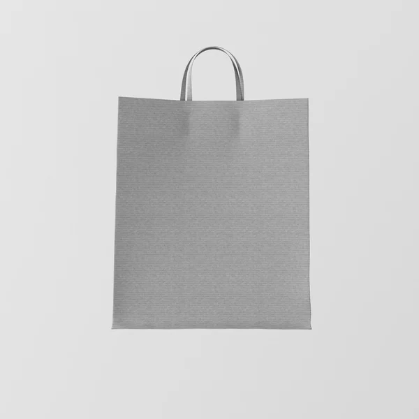 Close up Gray Kraft Paper Bag Isolated Center White Empty Background.Mockup Highly Detailed Texture Materials.Space for Business Message. Квадрат 3D рендеринг . — стоковое фото