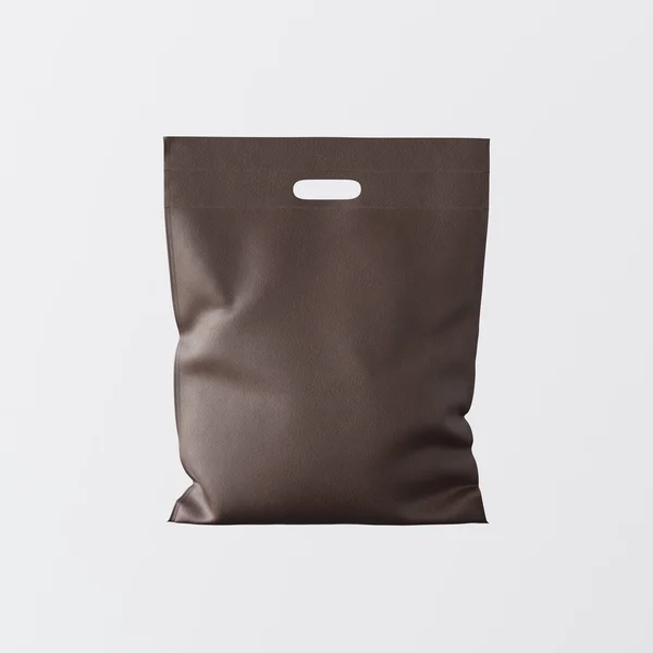 Primer plano Brown Leather Small Bag Isolated Center Blanco Fondo vacío.Mockup Materiales de textura altamente detallados.Espacio para mensaje de texto empresarial. Cuadrado. Renderizado 3D . — Foto de Stock