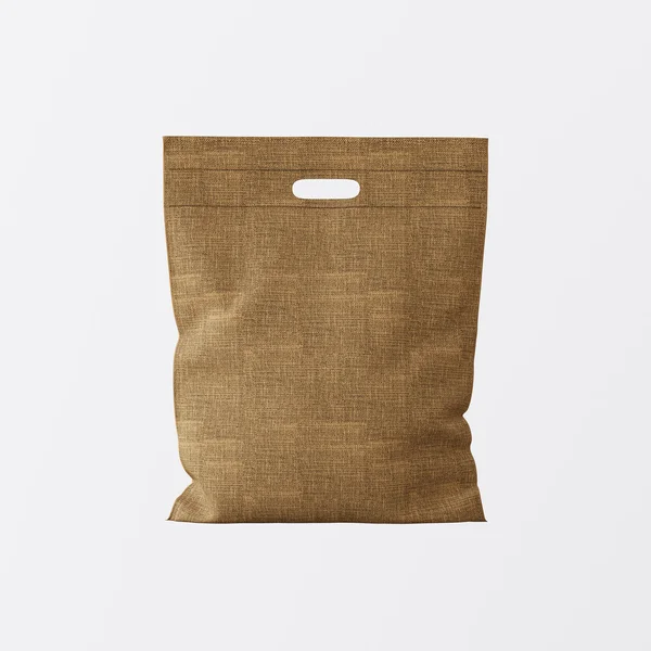 Gros plans Naturel Marron Couleur Textile Petit Sac Isolé Centre Blanc Vide Arrière-plan.Mockup Très détaillée Texture Materials.Space for Business Text Message. C'est clair. rendu 3D . — Photo