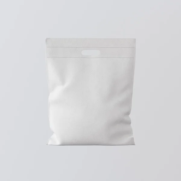 Gros plan Blanc Couleur Cuir Petit Sac Isolé Centre Gris Vide Arrière-plan.Mockup Très détaillée Texture Matériaux.Espace pour le message texte d'affaires. C'est clair. rendu 3D . — Photo