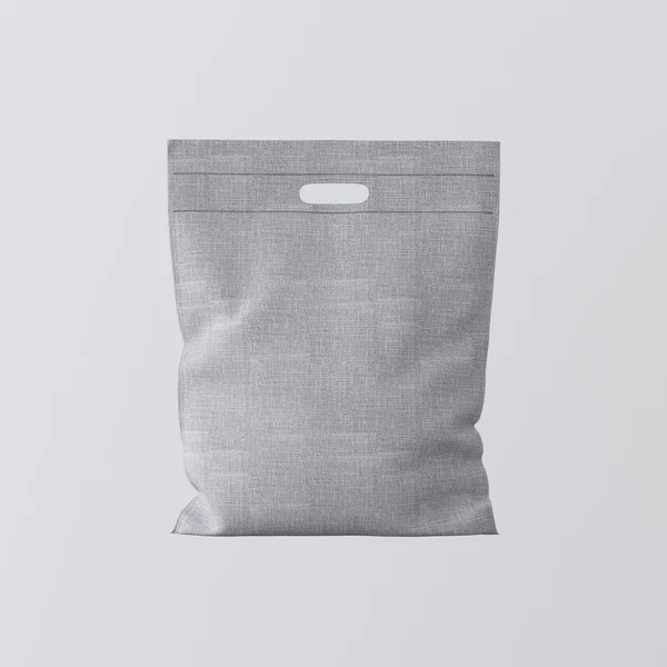 Primer plano Color gris Textil Bolso pequeño Centro aislado Blanco Fondo vacío.Mockup Materiales de textura altamente detallados.Espacio para mensaje de texto empresarial. Cuadrado. Renderizado 3D . — Foto de Stock