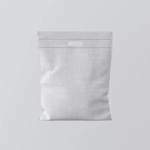 Gros plan Blanc Couleur Textile Petit Sac Isolé Centre Gris Vide Arrière-plan. Mockup Matériaux de texture très détaillés.Espace pour le message texte d'affaires. C'est clair. rendu 3D . — Photo