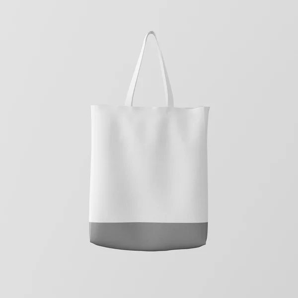 Closeup White Cotton Textile Bag Hanging Center Abstract Empty Background.Isolated Mockup Highly Detailed Texture Materials.Space for Business Message. Square. 3D rendering. — Stock Photo, Image