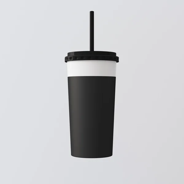 Close-up One Blank White Smoothies Cup Isolated Empty Background.Take Longe Cocktail Caneca Fechado Black Cap Tube Top.Retail Mockup Apresentação Pronto Business Message.Square. português Renderização 3d . — Fotografia de Stock