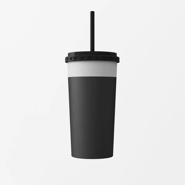 Közeli egy üres karton smoothies kupa izolált fehér háttér. elvenni koktél bögre zárt Black Cap Tube Top. Retail mockup bemutatása Ready üzleti Message. Square. 3D-leképezés. — Stock Fotó