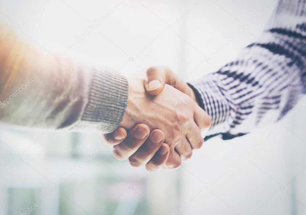 Business Partnership Meeting.Photo Two Businessmans Hands Handshake Process.Successful Businessmen Handshaking After Great Deal.Horizontal, Blurred Background.