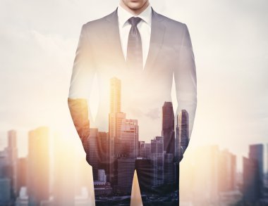Businessman and city clipart