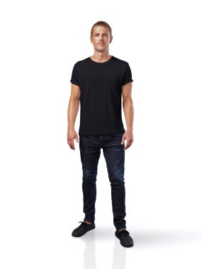Man wearing black t-shirt.