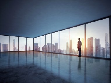 megalopolis pencereden bakarak işadamı