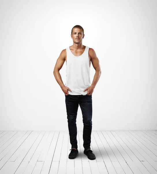 Man wearing white vest — Stock Photo, Image