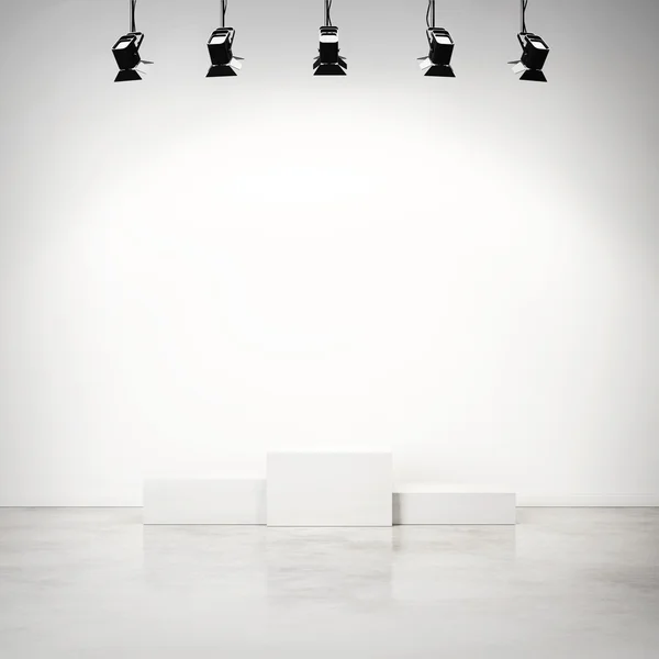 Studio interior with white podium — Stock Photo, Image