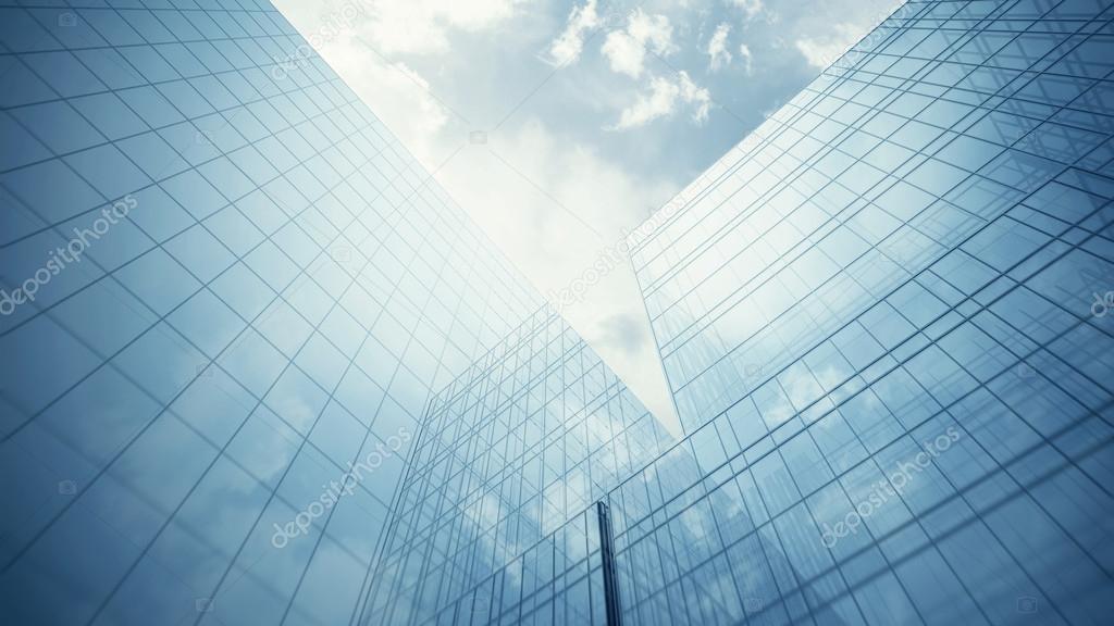 Blue glass walls of skyscraper