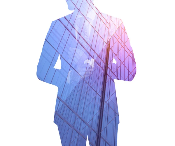 Double exposure of city and businessman — Stock Photo, Image
