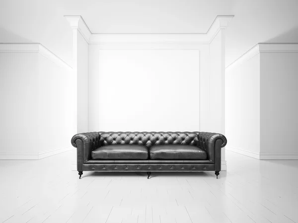 Hvitt interiør med sofa og banner – stockfoto