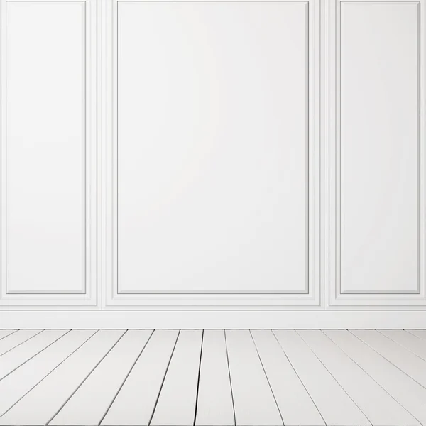 Interior branco com piso de madeira — Fotografia de Stock