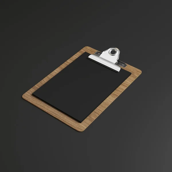 Clipboard de madeira com papel preto — Fotografia de Stock