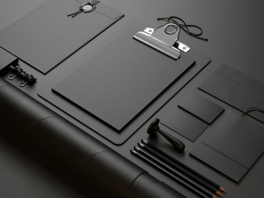 Siyah kağıt arka plan üzerinde siyah öğeleri