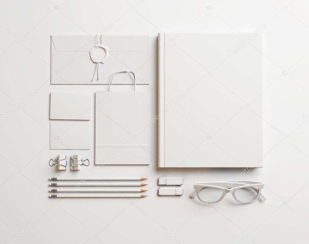 Set of white elements on white background