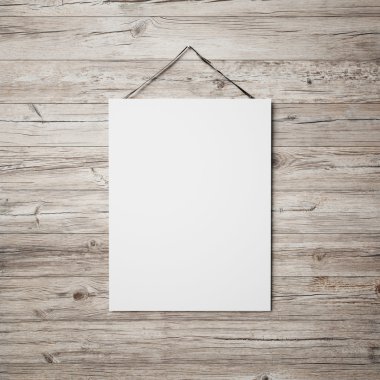 White blank poster hanging on leather belt clipart
