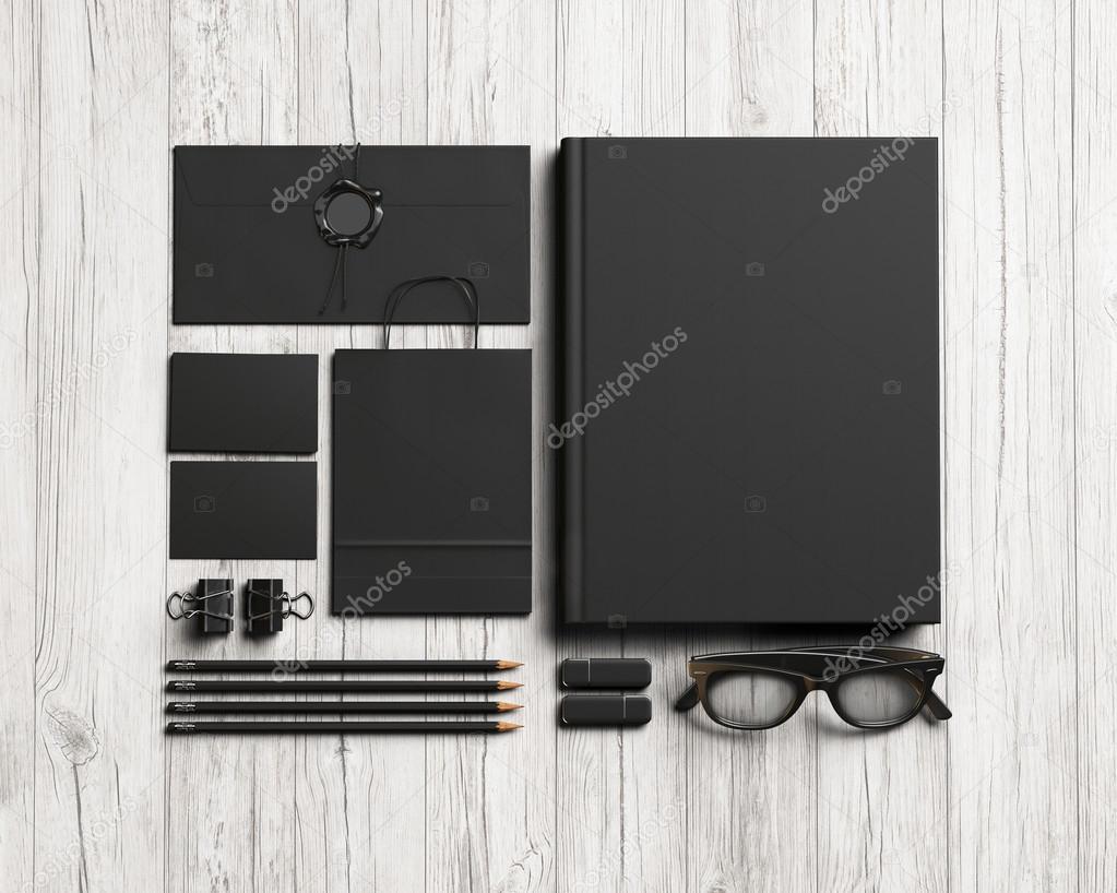 Set of black stationery elements