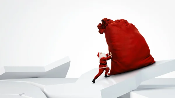 Santa pushing sack — Stock Photo, Image