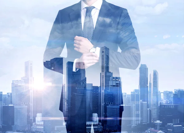 Double exposure of businessman and megalopolis — Stock Photo, Image
