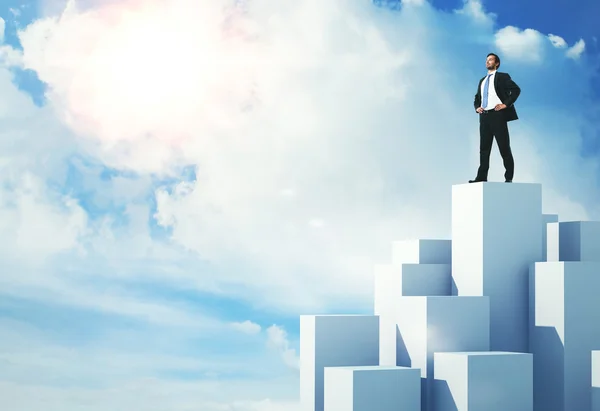 Businessman standing on highest cube — Stock Photo, Image