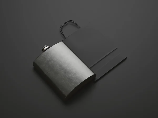 Metal Flask and paper bag — Stock Photo, Image