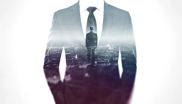 Businessman silhouette over city — Stock Photo, Image