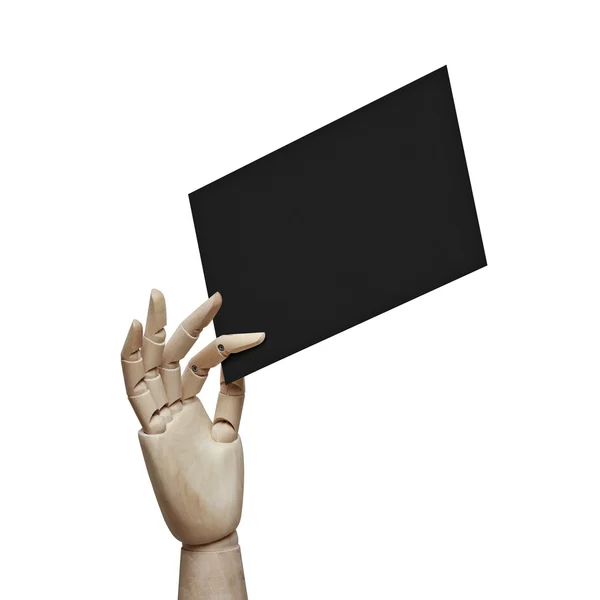 Wood hand with black page — Stock Photo, Image