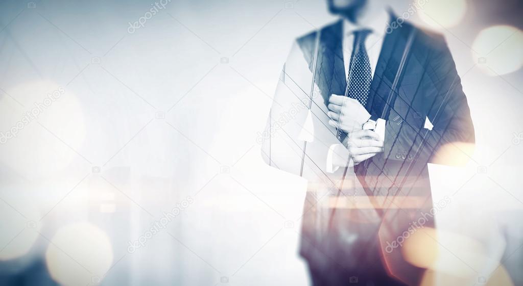 Double exposure business concept.