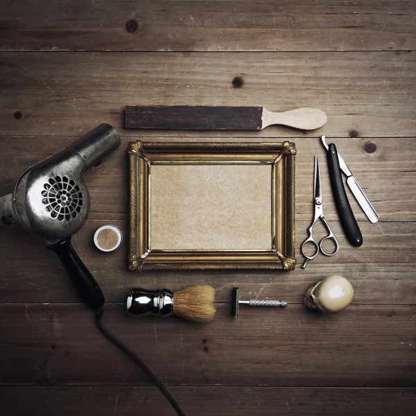 Barber tools with kraft canvas — Stock Photo, Image