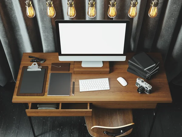 Classic workspace with computer — Stock Photo, Image