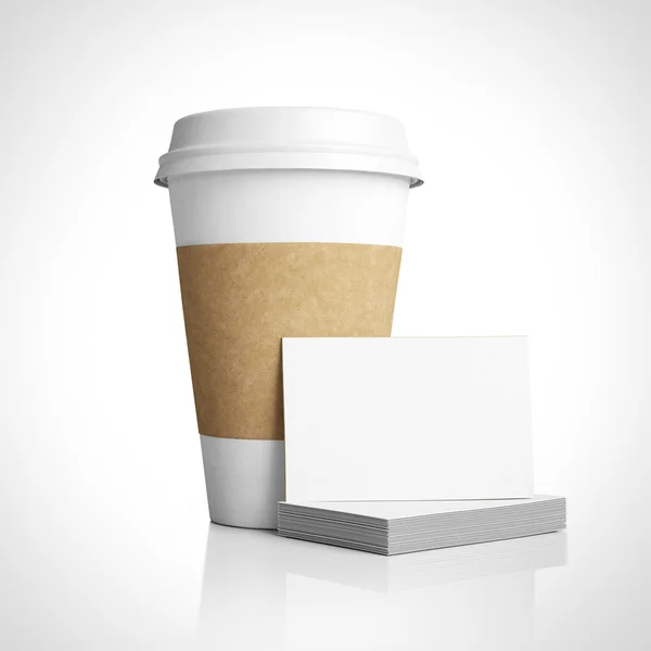 White paper cup and business cards — Stock Photo, Image