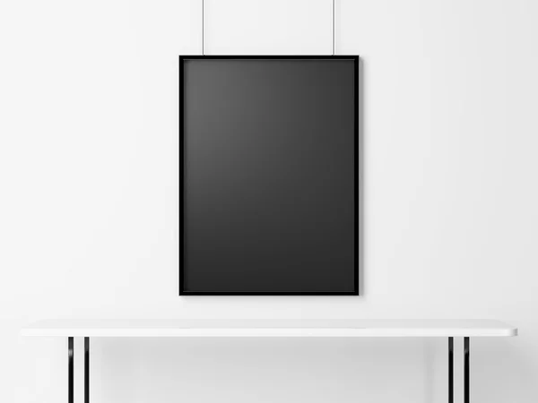 Lege zwart frame onder witte tafel — Stockfoto