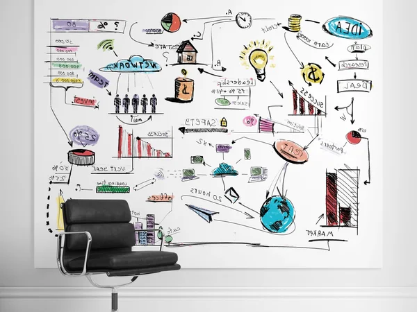 白墙上的战略计划 — 图库照片