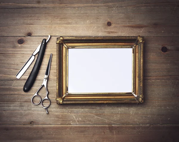 Foto frame en vintage barber tools — Stockfoto