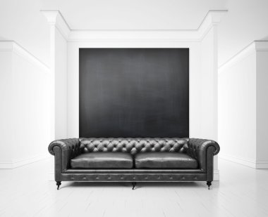 Beyaz iç kanepe ve afiş ile. 3D render