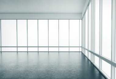 Basit ofis iç büyük pencereler ile. 3D render