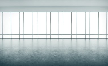 Açık alan iç büyük pencereler ile. 3D render