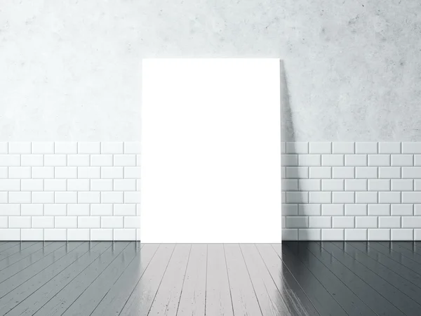 White poster on a concrete wall with white bricks. 3d rendering — Stock Photo, Image