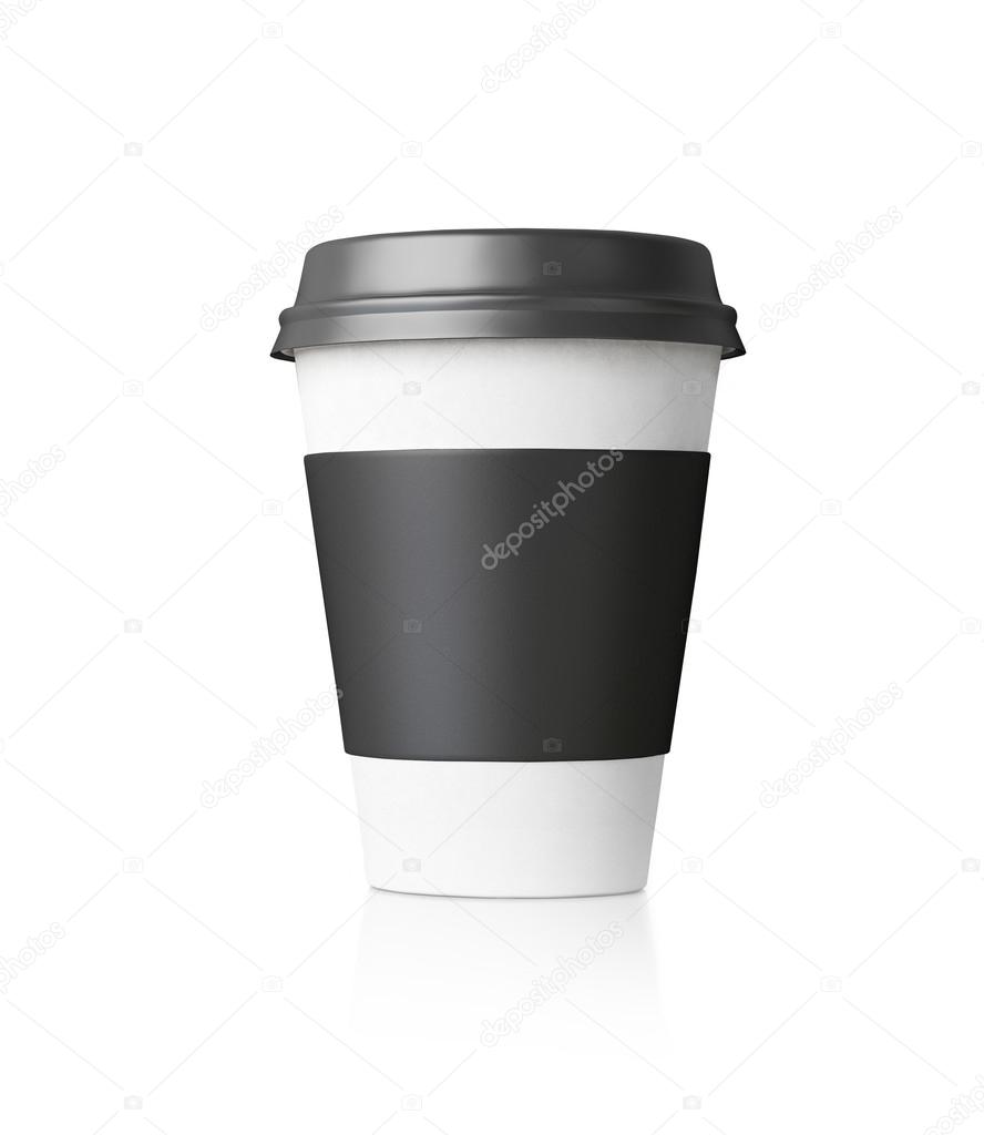 White paper cup isolated wiht black top and kraft middle. 3d rendering